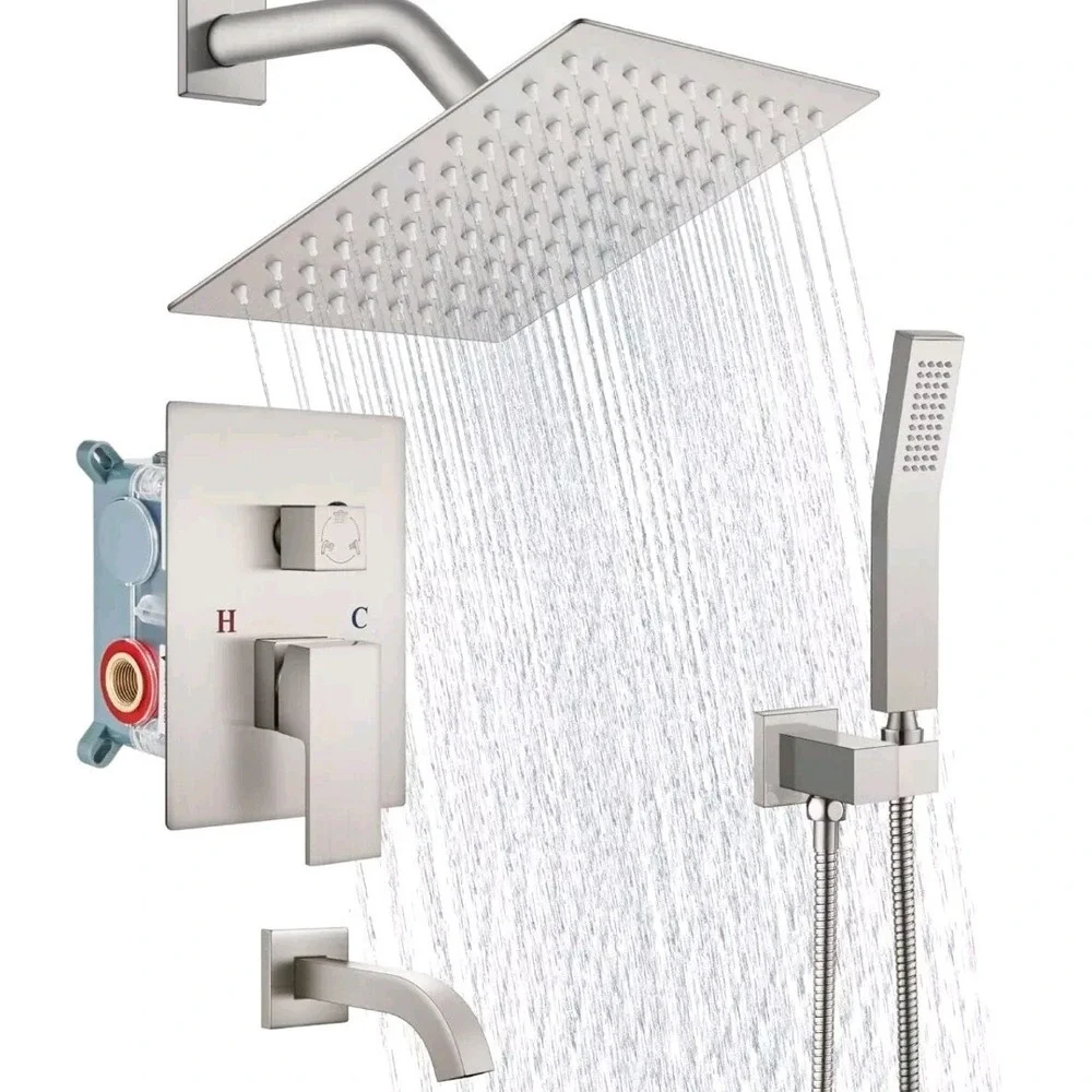 Shower System 8 in. Square‎ Rainfall 1-Spray in Brushed Nickel
